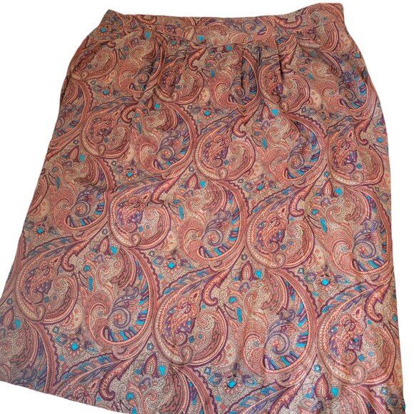 Contemporary Classics Red Floral Paisley Print Midi Tea Length Skirt - Picture 3 of 16
